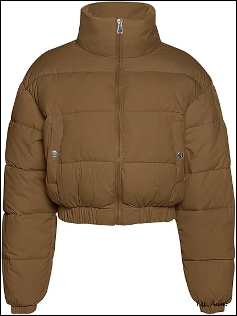 Cropped Puffer Jacket Women Warm Zip Up Padded Short Quilted Down Coat
